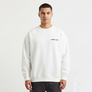 Sweat-shirt surdimensionné pour homme en molleton de coton, coupe décontractée à épaules tombantes, couleur unie blanc - Product Image 1