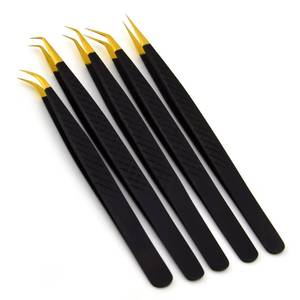 Ensemble de pinces à cils de précision Morje Surgical, manche noir, pointe dorée, acier inoxydable, 10 mm, prise fine pour extension de cils - Product Image 6