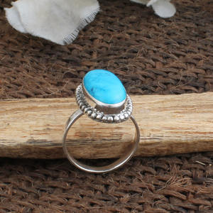 Anillo de Plata de Ley 925 con Turquesa Natural en Engaste Biselado, Piedra Azul Sleeping Beauty, Hecho a Mano, Estilo Boho, para Mujer, Anillo de Fiesta - Product Image 1
