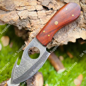 Cuchillo Skinner EDC de Acero de Damasco con Mango de Palisandro, Hoja de 8 Pulgadas con Punta Caída, Orificio para el Dedo, Uso Multiusos en Exteriores, DIY, OEM, Bajo MOQ - Product Image 4