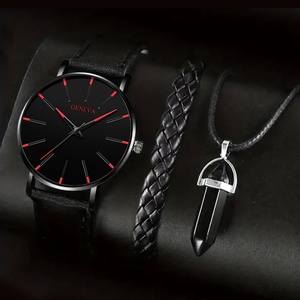 6249 3pcs/set 1pc Round Men's Quartz <b>Watch</b> & 1pc Bracelet & 1pc Necklace Men's <b>Watch</b> Set - Product Image 3