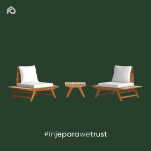 Sofá individual de teca maciza para exteriores con respaldo de listones, patas cónicas y cojín grueso para patio y resort - Product Image 1