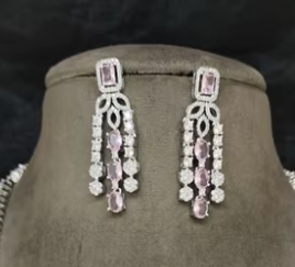 Conjunto de Collar y Aretes AD con Zirconia, Diseño Exclusivo de Alta Calidad, Baño de Plata, Acabado Blanco, para Bodas y Fiestas - Product Image 2