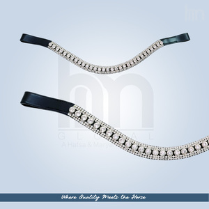 Fronture de Cheval Confortable en Cuir Rembourré, Courbée en U, Ornée de Strass en Cristal Transparent Topaze Dorée de Luxe, pour Dressage et Activités Extérieures - Product Image 3