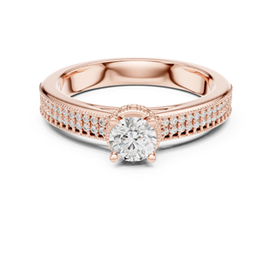 แหวนแต่งงานเพชรทรงกลมเพาะเลี้ยงในห้องปฏิบัติการ ทองคำ 14K สีเหลือง สำหรับผู้หญิง |   เพชรที่เพิ่งเพาะเลี้ยง - Product Image 3