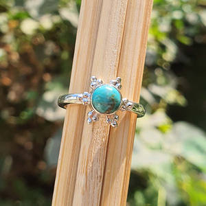 Anillo de Plata de Ley 925 hecho a mano, banda de cuentas de piedra NATAL DE DICIEMBRE turquesa Natural Original, regalo de aniversario, anillos finos simples - Product Image 1