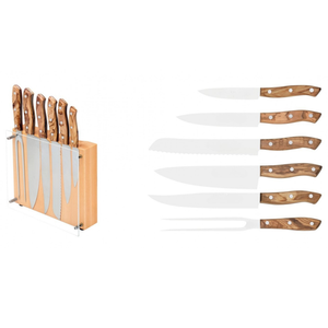 Juego de 6 Cuchillos de Cocina con Mangos de Madera Natural, Hojas de Acero Inoxidable, Bloque de Almacenamiento Transparente para Cocinar en Casa - Product Image 1