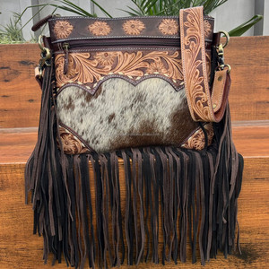 Usine directe dernière Collection usiné à la main en cuir de vachette femmes sac à main Double ombre frange bandoulière épaule sac de messager - Product Image 4