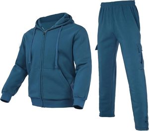 Men's Solid Blue Hooded Tracksuit Full Sleeve Zipper Closure Casual Wear Regular Fit Side <b>Pockets</b> Autumn Wear - Product Image 1
