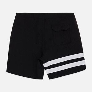 Short de bain noir pour homme avec bandes latérales blanches, taille élastiquée, séchage rapide, taille mi-haute, en tissu tissé - Product Image 6