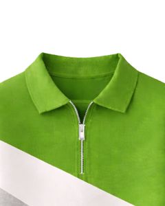 Green <b>White</b> Grey Diagonal Color Block Half <b>Zip</b> Sweatshirt Unisex Regular Fit Casual Autumn Knitted Fleece Pullover - Product Image 5