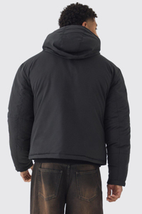 Blouson d'hiver mat noir minimaliste pour homme, matelassé, isolé, coupe-vent, chaud, avec patchwork de fourrure, pour l'extérieur par temps froid, en laine - Product Image 3