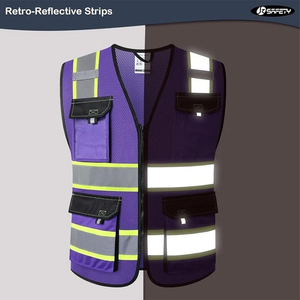 Chaleco de Seguridad de Malla de Alta Visibilidad Morado con Tiras Reflectantes, Cierre de Cremallera Frontal, Múltiples Bolsillos, Logotipo Personalizado, Ropa de Trabajo para Hombre - Product Image 2