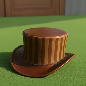 Premium quality custom made Handmade Striped brown Leather <b>Top</b> Hat Steampunk Victorian Cosplay - Product Image 4