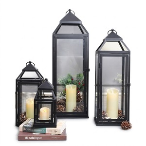 <b>Set</b> Of 3 Vintage Style Hanging Candle <b>Lanterns</b> Black Metal Decorative Candle Holders For Indoor Outdoor Home Decor Events Garden - Product Image 2