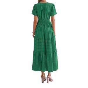 Vestido Largo Verde Oscuro con Volantes, Estilo A-Line, Manga Corta, Casual, Verano, Tejido Transpirable, para Uso Diario - Product Image 2