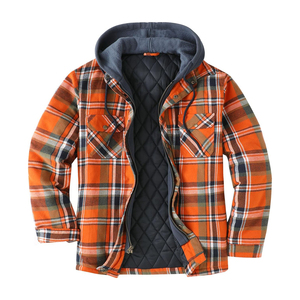 Chemise-veste en flanelle épaisse à carreaux pour homme avec doublure matelassée, rouge foncé multicolore, respirante, à capuche, fermeture éclair et boutons - Product Image 3
