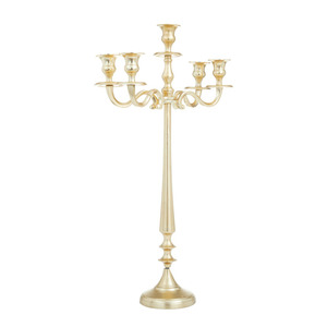 Candélabre classique à 5 lumières doré, élégant support haut en métal pour bougies coniques, idéal pour les centres de table de mariage et les événements formels, qualité export premium - Product Image 4