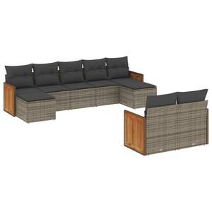 Conjunto de Sofás de Jardín de Ratán Gris Oscuro, 6 Plazas, Muebles de Exterior con Estructura de Madera de Teca, Diseño Contemporáneo - Product Image 4