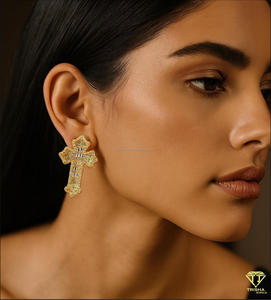 Luxury Cross Shape Moissanite Diamond Earrings 925 Sterling <b>Silver</b> Hip Hop Jewelry - Product Image 1