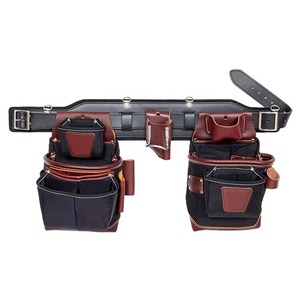 Adjustable Multi-Compartment <b>Tool</b> <b>Belt</b> With Hammer Holder And Nail Pockets Brown Leather Waist Bag For Universal Use - Product Image 4