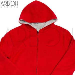 Sweat à capuche réversible personnalisé à fermeture éclair, bicolore rouge et gris, en molleton de coton, prix de gros, double face, style streetwear - Product Image 6