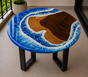 Luxury Ocean <b>Epoxy</b> Resin Modern Handmade Round <b>Coffee</b> <b>Table</b> with Tabletop Installation for Living Room - Product Image 1