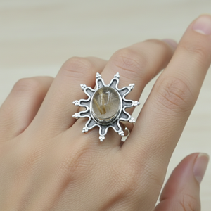 Bague en quartz rutilé doré naturel, plaqué or rose et or jaune, en argent 925, faite à la main, bijou fantaisie unisexe - Product Image 3