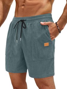 Pantalones Cortos Bermuda de Pana Sólida para Hombre, Cintura Media, Cordón Ajustable, Bolsillos, Ropa Casual, Transpirable, Ligero, Ajuste Cómodo - Product Image 2