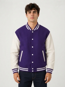 Men's Casual Varsity Bomber Jacket Baseball Style Two-Tone Waterproof Windproof <b>Fur</b> <b>Trim</b> Ribbed Knit Snap Front Polyester/Cotton - Product Image 6