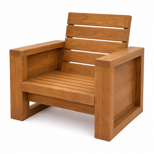 Chaise de jardin contemporaine en teck massif, design durable et imperméable, accoudoirs surdimensionnés, pieds sabre pour terrasse - Product Image 3