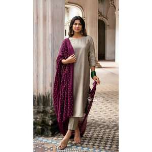 TENDANCE CHANDERI SOIE TOP BAS AVEC DUPATTA BLANC - Product Image 1