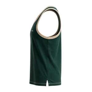 Débardeur sans manches vert foncé pour homme Amkoor, col rond, séchage rapide, en polyester tricoté, patchwork color block, style sportif décontracté - Product Image 3