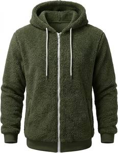 Men Long Breathable Woolen Sherpa Fleece Hooded Zip up Jacket Sherpa Lined Winter <b>Sweatshirt</b> Casual Outerwear OEM Service - Product Image 1