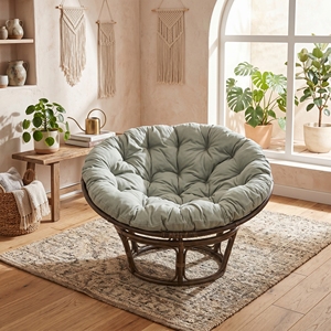 Fauteuil Papasan Mandola en rotin Ksvw avec coussin en tissu gris foncé, fauteuil lounge de salon, mobilier d'extérieur balinais artisanal de qualité supérieure - Product Image 4