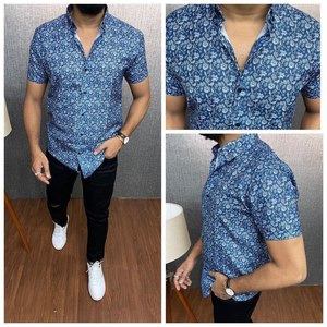 Men Premium Cotton <b>Half</b> Sleeve Geometric Print <b>Shirt</b> Cuban Collar Regular Fit <b>Button</b> Closure Casual Beach Resort Summer Fashion - Product Image 6