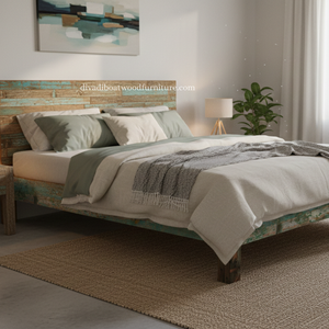 Cama doble de madera recuperada de barco, sin cabecero, color original, ecológica, sostenible, hecha a mano, para dormitorio. - Product Image 6