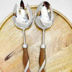 Ensemble de serveurs à salade en acier inoxydable écologique avec finition polie miroir, poignée en métal décorative, design moderne pour la cuisine et la salle à manger - Product Image 2
