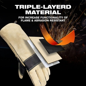 ถุงมือเชื่อมหนังวัวเสริมแรง นุ่มสบาย ทนไฟ ทนต่อการเสียดสี ถุงมือดับเพลิง - Product Image 4