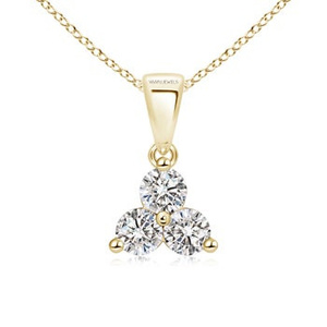Pendentif de fiançailles luxueux à trois pierres rondes en diamant de laboratoire, en or 10K/14K/18K et argent 925/935 plaqué rhodium - Product Image 2