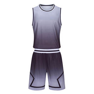 Ensemble de maillot de basket unisexe dégradé, débardeur sans manches et short, anti-humidité, respirant, 100 % polyester, transfert thermique - Product Image 1
