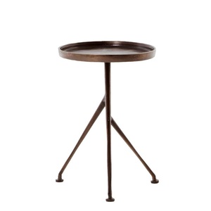 Vintage Antique Gold Textured Metal Side <b>Table</b> | Round Antiqued <b>Mirror</b>/marble Top Accent Stand - Product Image 5