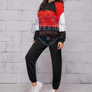 Women Color Blocking Hooded <b>Tracksuit</b> Full Sleeve Casual Joggers Set Breathable Polyester Cotton Autumn Wear - Product Image 5