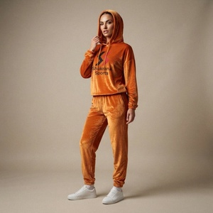 Custom Velvet Hooded 2 Piece Jogger <b>Tracksuit</b> Women Men <b>Velour</b> Sweatsuit Blank Wholesale Oversized Hoodie Sweatpants Set - Product Image 1