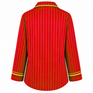 NSPDK Sorority Women's Red Striped Pajama Set Button Front Long Sleeve Sleepwear Contrast Trim Lounge <b>PJs</b> With Drawstring Pants - Product Image 3