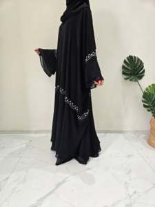 Hot Sale Dubai Breathable Spring Winter Eid Prayer Elegant <b>Black</b> Chiffon Long <b>Dress</b> Beading V-Neck Women's <b>Plus</b> <b>Size</b> Turkish - Product Image 5