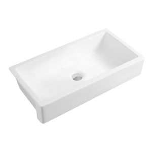 Lavello da cucina moderno in ceramica bianca, 61 cm (L) x 48 cm (L), a vasca singola, con frontale a grembiule, in quarzo lucidato, personalizzabile per uso bagno - Product Image 2
