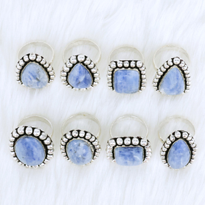 Natural Blue Kyanite Vintage Women's <b>Statement</b> Wholesale Handmade Jewelry Artisan Brass P Beaded Edge <b>Rings</b> - Product Image 3