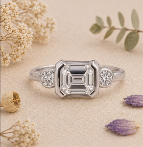Luxury Asscher Cut Diamond <b>Ring</b> 14K 18K Gold Bezel <b>Set</b> Engagement <b>Ring</b> Side Stone Minimalist <b>Women</b> Jewelry - Product Image 1