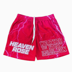 Men Lightning Print <b>Mesh</b> Gym Shorts Breathable Polyester Athletic Streetwear Pump Cover Workout Shorts Custom Logo OEM - Product Image 1